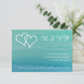 Turquoise blue waterverf RSVP strandtrouwkaarten (Staand voorkant)