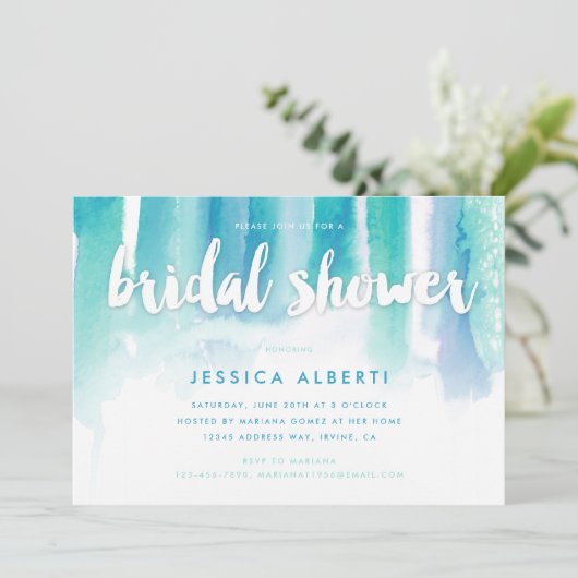 Turquoise Blue Waterverven Vrijgezellenfeest Kaart (Staand voorkant)