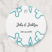 Turquoise blue wedding couple name date flstylish  bedankjes labels (Achterkant)
