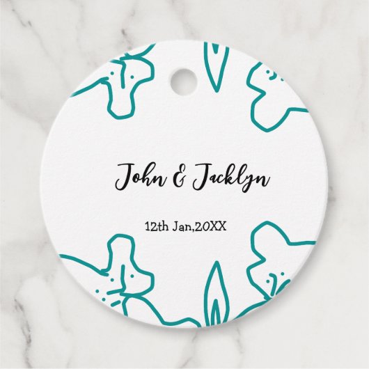 Turquoise blue wedding couple name date flstylish  bedankjes labels (Voorkant)