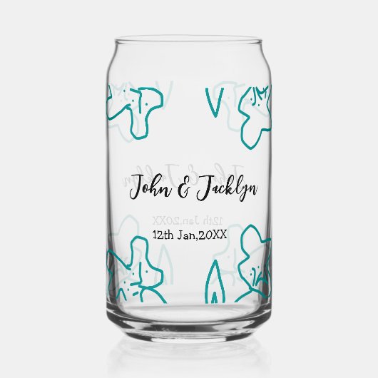 Turquoise blue wedding couple name date flstylish blikvorm glas (Voorkant)