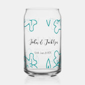 Turquoise blue wedding couple name date flstylish blikvorm glas (Achterkant)