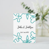 Turquoise blue wedding couple name date flstylish  briefkaart (Staand voorkant)