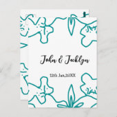 Turquoise blue wedding couple name date flstylish  briefkaart (Voorkant / Achterkant)