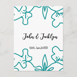 Turquoise blue wedding couple name date flstylish  briefkaart