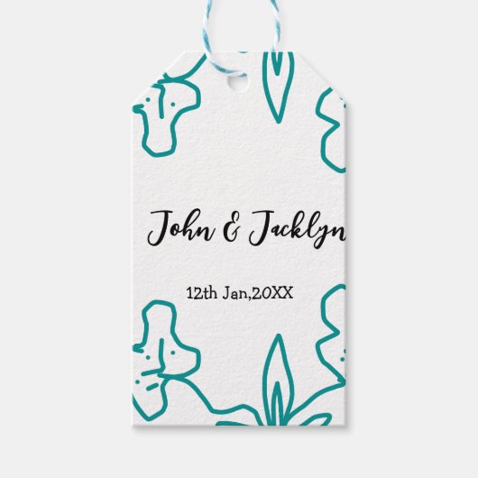 Turquoise blue wedding couple name date flstylish  cadeaulabel (Voorkant)