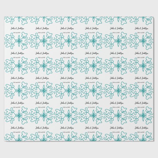 Turquoise blue wedding couple name date flstylish  cadeaupapier (Vlak)