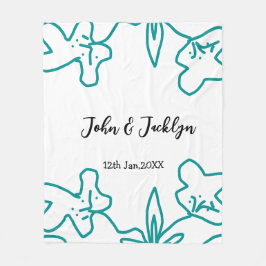 Turquoise blue wedding couple name date flstylish  fleece deken
