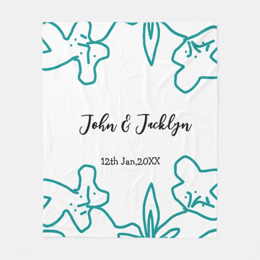 Turquoise blue wedding couple name date flstylish fleece deken (Voorkant)