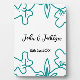 Turquoise blue wedding couple name date flstylish  fotoplaat