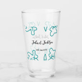 Turquoise blue wedding couple name date flstylish glas (Voorkant)