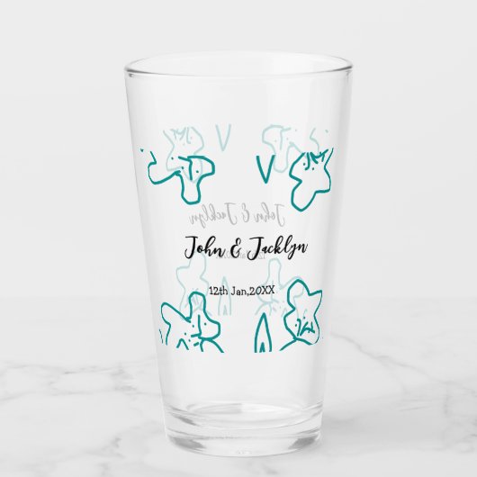 Turquoise blue wedding couple name date flstylish  glas (Voorkant)