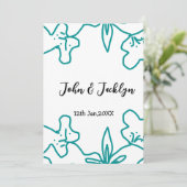 Turquoise blue wedding couple name date flstylish  kaart (Staand voorkant)