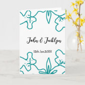 Turquoise blue wedding couple name date flstylish  kaart (Gele Bloem)