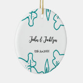 Turquoise blue wedding couple name date flstylish  keramisch ornament (Rechts)