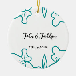 Turquoise blue wedding couple name date flstylish  keramisch ornament