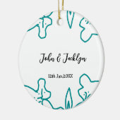 Turquoise blue wedding couple name date flstylish  keramisch ornament (Links)