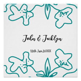 Turquoise blue wedding couple name date flstylish  perfect poster