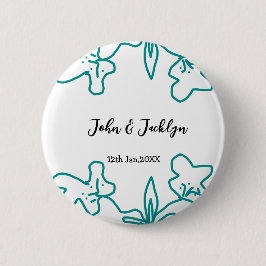 Turquoise blue wedding couple name date flstylish  ronde button 5,7 cm