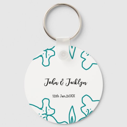 Turquoise blue wedding couple name date flstylish sleutelhanger (Voorkant)