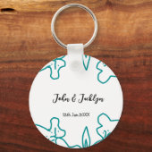 Turquoise blue wedding couple name date flstylish sleutelhanger (Voorkant)