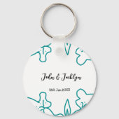 Turquoise blue wedding couple name date flstylish sleutelhanger (Achterkant)