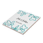 Turquoise blue wedding couple name date flstylish  tegeltje (Zijkant)