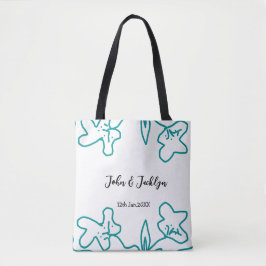 Turquoise blue wedding couple name date flstylish  tote bag