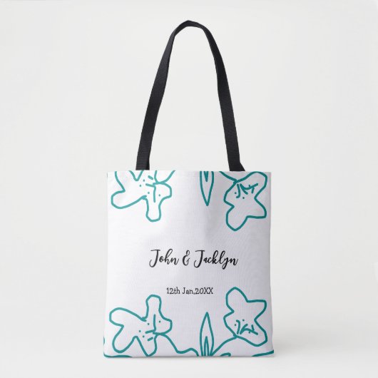 Turquoise blue wedding couple name date flstylish  tote bag (Voorkant)