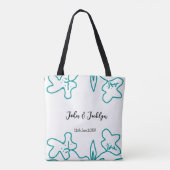 Turquoise blue wedding couple name date flstylish  tote bag (Achterkant)