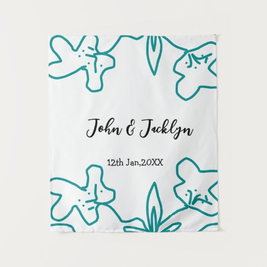 Turquoise blue wedding couple name date flstylish wandkleed (Voorkant)
