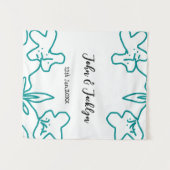 Turquoise blue wedding couple name date flstylish wandkleed (Voorkant (horizontaal))