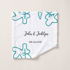 Turquoise blue wedding couple name date flstylish  washandje