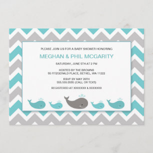 Turquoise Blue Whales Boy Baby shower Uitnodigen Kaart