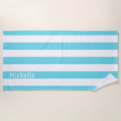 Turquoise Blue White Cabana Stripes Beach Towel Strandlaken (Voorkant)