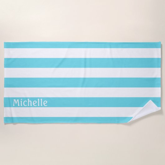 Turquoise Blue White Cabana Stripes Beach Towel Strandlaken (Voorkant)