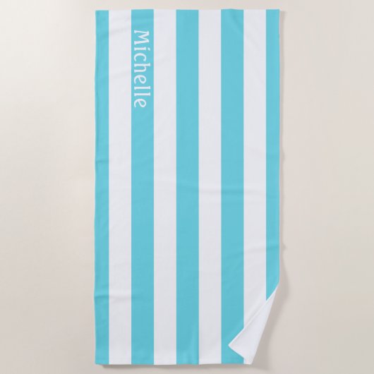 Turquoise Blue White Cabana Stripes Beach Towel Strandlaken (Voorkant)