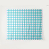 Turquoise Blue & White Gingham Check Tapestry Wandkleed (Voorkant (horizontaal))