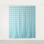 Turquoise Blue & White Gingham Check Tapestry Wandkleed (Voorkant)