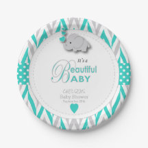 Turquoise Blue, White Grey Elephant Baby shower