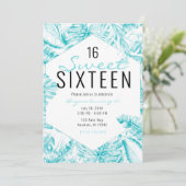 Turquoise Blue White Tropical Palm Leaves Sweet 16 Kaart (Staand voorkant)