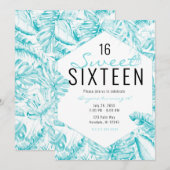 Turquoise Blue White Tropical Palm Leaves Sweet 16 Kaart (Voorkant / Achterkant)