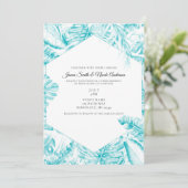 Turquoise Blue White Tropical Palm Leaves Wedding Kaart (Staand voorkant)