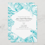 Turquoise Blue White Tropical Palm Leaves Wedding Kaart (Voorkant / Achterkant)