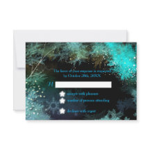 Turquoise Blue Winter Forest Wedding RSVP Card