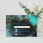 Turquoise Blue Winter Forest Wedding RSVP Card (Staand voorkant)