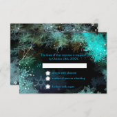 Turquoise Blue Winter Forest Wedding RSVP Card (Voorkant / Achterkant)