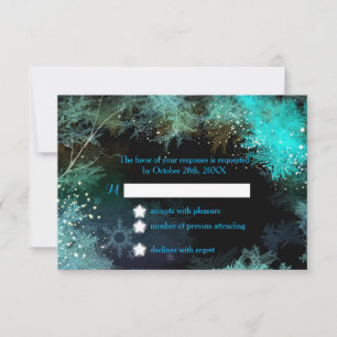Turquoise Blue Winter Forest Wedding RSVP Card