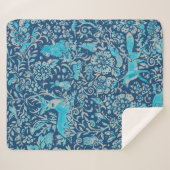 Turquoise & Blue Woodland Animal Tapestry Pattern Sherpa Deken (Voorkant (horizontaal))