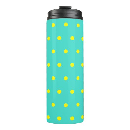 Turquoise Blue Yellow Polka Dots Thermosbeker (Voorkant)